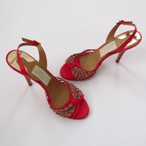 Salvatore Ferragamo Red and Gold Heels